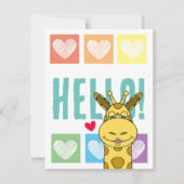 Cute Giraffe Regenboog Met Hartjes Hallo Notitiekaartje (Voorkant)