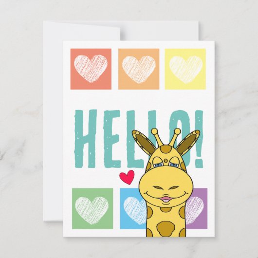 Cute Giraffe Regenboog Met Hartjes Hallo Notitiekaartje (Voorkant)