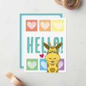 Cute Giraffe Regenboog Met Hartjes Hallo Notitiekaartje (Voorkant / Achterkant in situ)