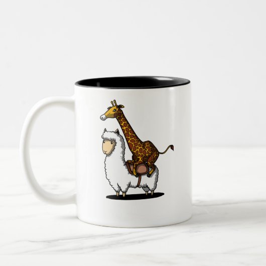 Cute Giraffe Riding Llama Alpaca Funny Animals Tweekleurige Koffiemok (Links)