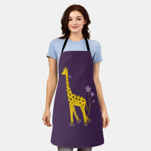 Cute Giraffe Roller Skating Paars Schort