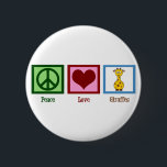 Cute Giraffe Ronde Button 5,7 Cm<br><div class="desc">Giraffe van Peace Love.  groen vredesteken,  rood hart en cartoon giraffe.</div>