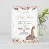 Cute Giraffe Roos Baby shower Kaart (Staand voorkant)