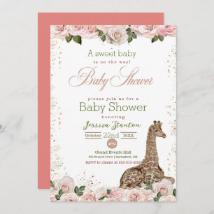 Cute Giraffe Roos Baby shower Kaart