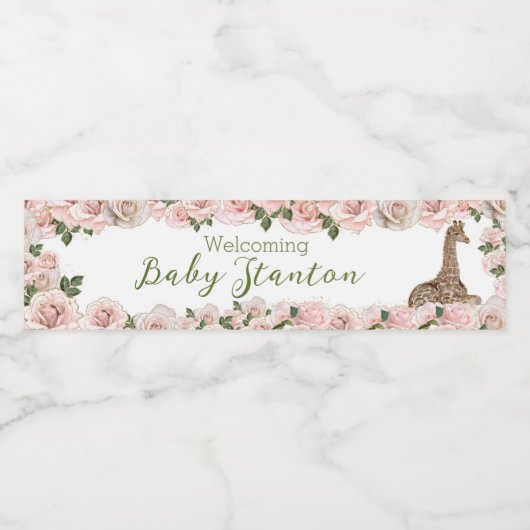 Cute Giraffe Roos Baby shower Water flesetiket Waterfles Etiket (Enkel label)