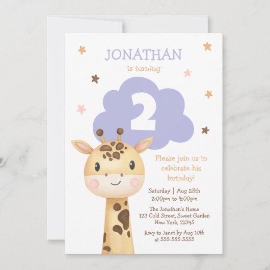 Cute Giraffe Safari Animal Kids Birthday Kaart (Voorkant)