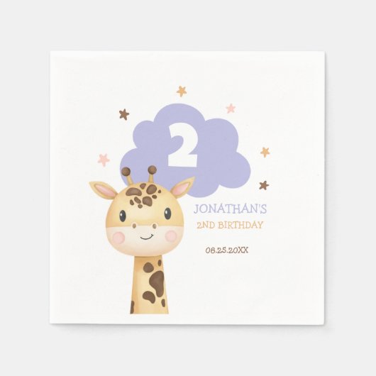 Cute Giraffe Safari Animal Kids Birthday Servet (Voorkant)