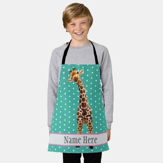Cute Giraffe Safari Animal Oerwoud Name Pattern Schort (Gedragen)
