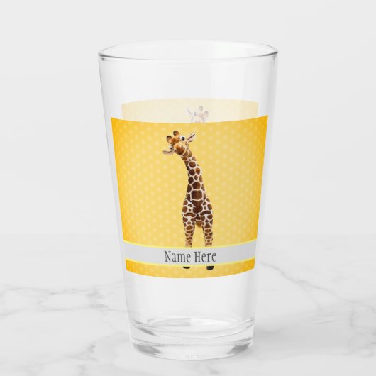Cute Giraffe Safari Animal Oerwoud Name Yellow Kin Glas (Achterkant)