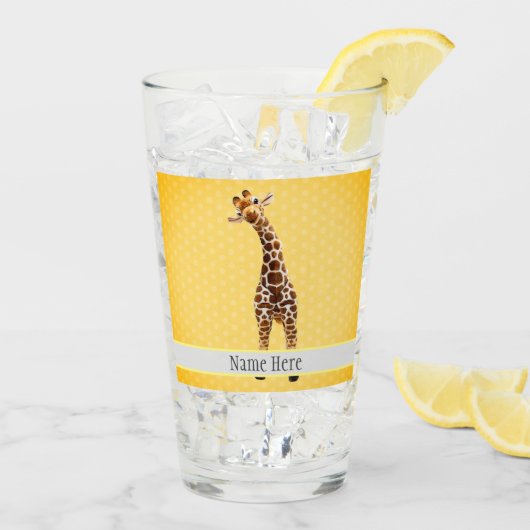 Cute Giraffe Safari Animal Oerwoud Name Yellow Kin Glas (Achterkant ijs)