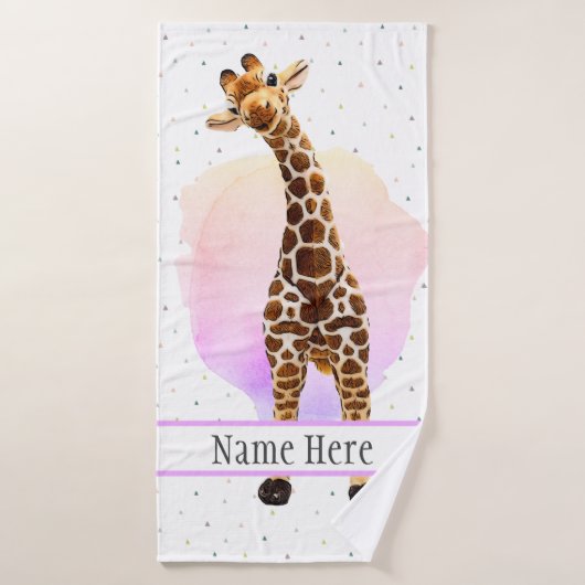 Cute Giraffe Safari Animal Oerwoud Wilde Naam Bath Badhanddoek (Badhanddoek)