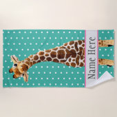Cute Giraffe Safari Animal Oerwoud Wilde naam Blau Strandlaken (Voorkant)