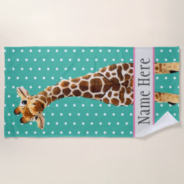 Cute Giraffe Safari Animal Oerwoud Wilde naam Blau Strandlaken