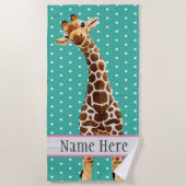 Cute Giraffe Safari Animal Oerwoud Wilde naam Blau Strandlaken (Voorkant)