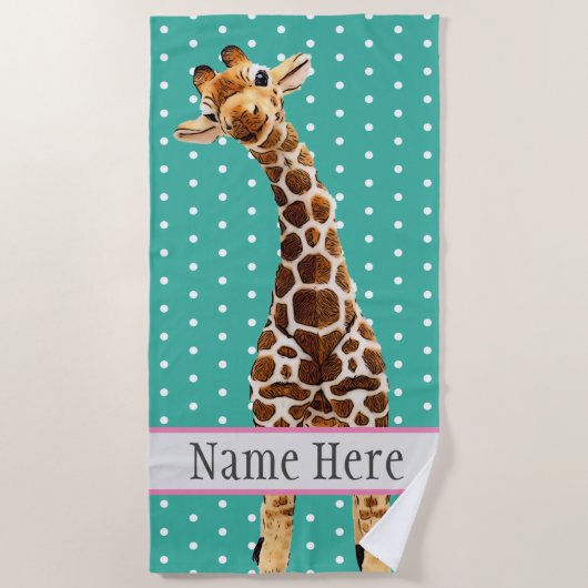 Cute Giraffe Safari Animal Oerwoud Wilde naam Blau Strandlaken (Voorkant)