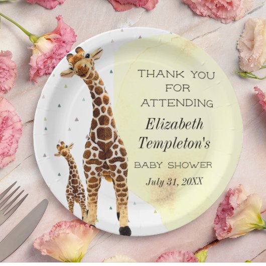 Cute Giraffe Safari Baby Shower Gender Neutral Pap Papieren Bordje