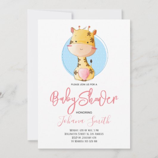 Cute Giraffe Safari Baby shower Uitnodiging (Voorkant)