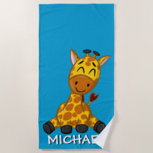Cute Giraffe Safari Cartoon Oerwoud Name Blue
