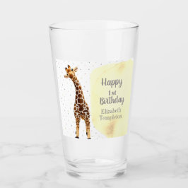 Cute Giraffe Safari Wild Yellow 1e verjaardag Glas