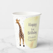 Cute Giraffe Safari Wild Yellow 1e verjaardag Papieren Bekers (Achterkant)