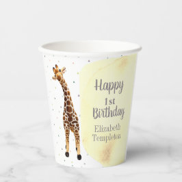 Cute Giraffe Safari Wild Yellow 1e verjaardag Papieren Bekers