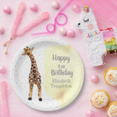 Cute Giraffe Safari Wild Yellow 1e verjaardag Papieren Bordje (Feest)
