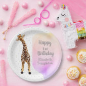 Cute Giraffe Safari Wild Yellow 1e verjaardag Papieren Bordje (Feest)