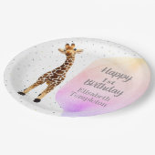 Cute Giraffe Safari Wild Yellow 1e verjaardag Papieren Bordje (Gekanteld)
