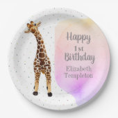 Cute Giraffe Safari Wild Yellow 1e verjaardag Papieren Bordje (Voorkant)