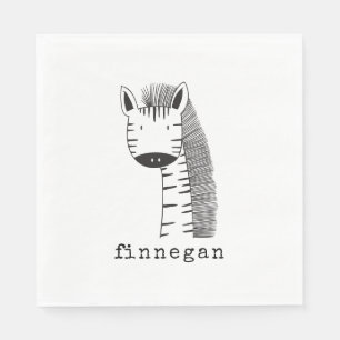 Cute Giraffe Simple Line Illustration Custom Name Servet