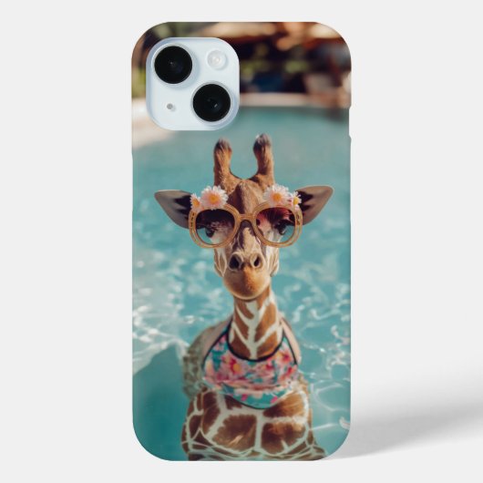Cute Giraffe Swimming Pool iPhone Case (Achterkant)