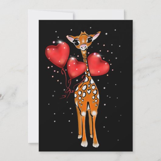 Cute giraffe-tekening | hartballonnen | sterren feestdagenkaart (Voorkant)