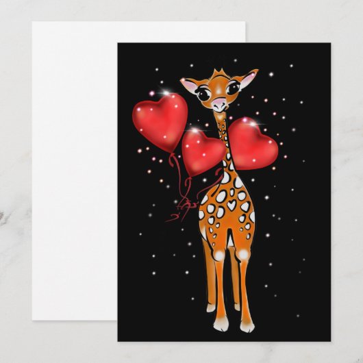 Cute giraffe-tekening | hartballonnen | sterren feestdagenkaart (Voorkant / Achterkant)