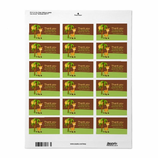 Cute Giraffe Thank you Label (Full Sheet)