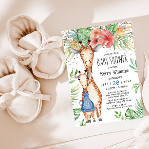 Cute Giraffe & Tropical Greenery Boy Baby shower Kaart