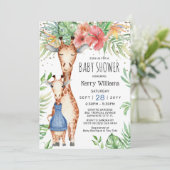 Cute Giraffe & Tropical Greenery Boy Baby shower Kaart (Staand voorkant)