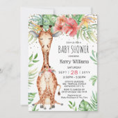 Cute Giraffe & Tropical Greenery Girl Baby shower Kaart (Voorkant)
