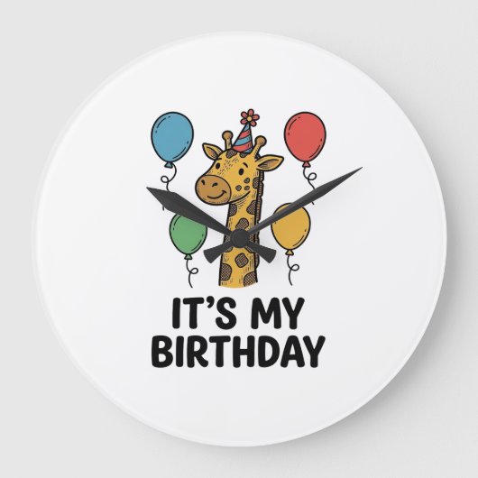 Cute Giraffe Verjaardagsshirt Vintage Feestdesign_ Grote Klok (Voorkant)