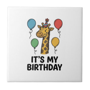 Cute Giraffe Verjaardagsshirt Vintage Feestdesign_ Tegeltje