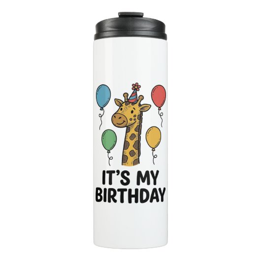 Cute Giraffe Verjaardagsshirt Vintage Feestdesign_ Thermosbeker (Voorkant)