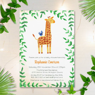 Cute Giraffe Waterverf Baby douwer-uitnodigingen Kaart