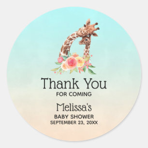 Cute Giraffe Waterverf Mam & Babe Baby shower Ronde Sticker