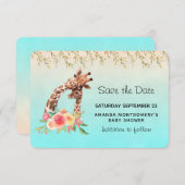 Cute Giraffe Waterverf Mam & Babe Baby shower Save The Date (Voorkant / Achterkant)