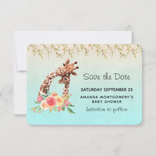Cute Giraffe Waterverf Mam & Babe Baby shower Save The Date