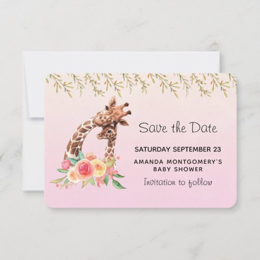 Cute Giraffe Waterverf Mam & Babe Baby shower Save The Date (Voorkant)