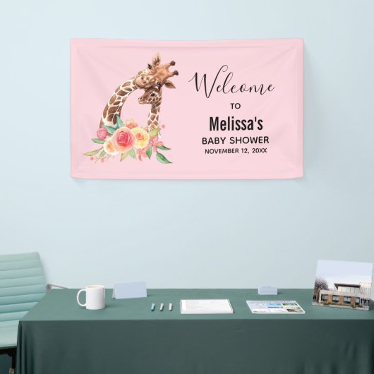 Cute Giraffe Waterverf Mam & Babe Baby shower Spandoek (Beurs)