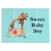 Cute Giraffe Waterverf Mam & Baby Boy Groot Cadeauzakje (Voorkant)