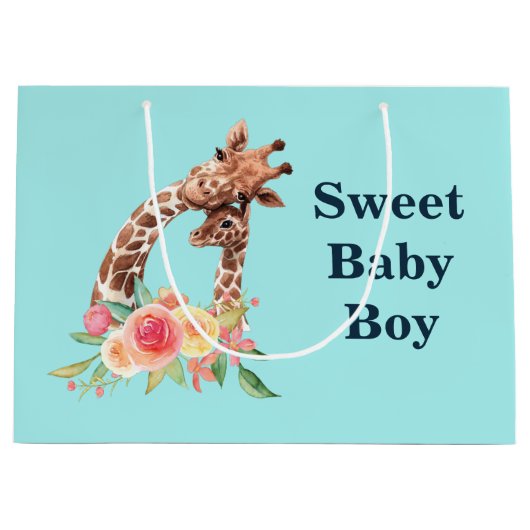 Cute Giraffe Waterverf Mam & Baby Boy Groot Cadeauzakje (Voorkant)