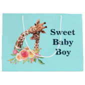 Cute Giraffe Waterverf Mam & Baby Boy Groot Cadeauzakje (Achterkant)