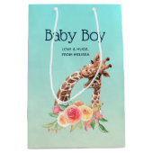 Cute Giraffe Waterverf Mam & Baby Boy Medium Cadeauzakje (Voorkant)